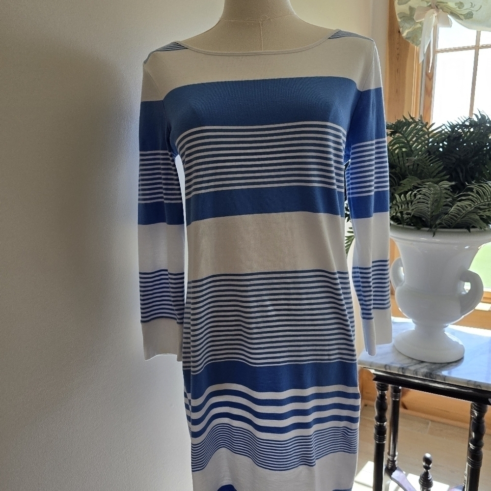Lilly Pulitzer Marlowe Shirt Dress Blue and White Stripe 3/4 Sleeve Sz. S